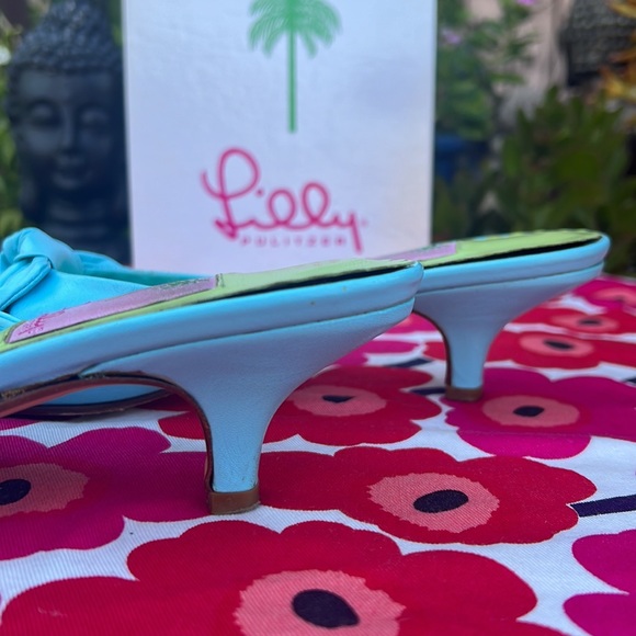 Lilly Pulitzer Baby Blue Nappa Kitten Heel Sandals Made in Italy - Picture 8 of 16
